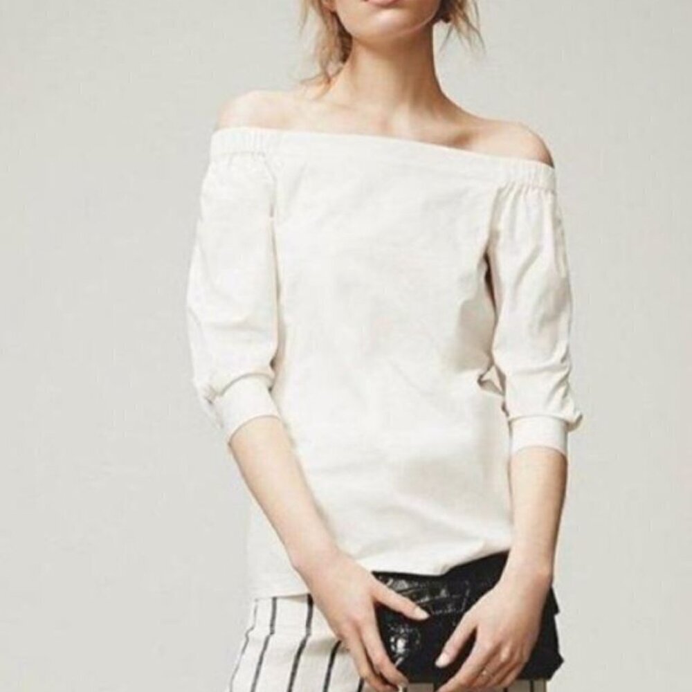 Theory Joscla Light Poplin Off the Shoulder Shirt Size S Cotton